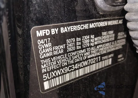 2017 BMW X3 xDrive28I from USA, damaged, VIN 5UXWX9C34H0W70211